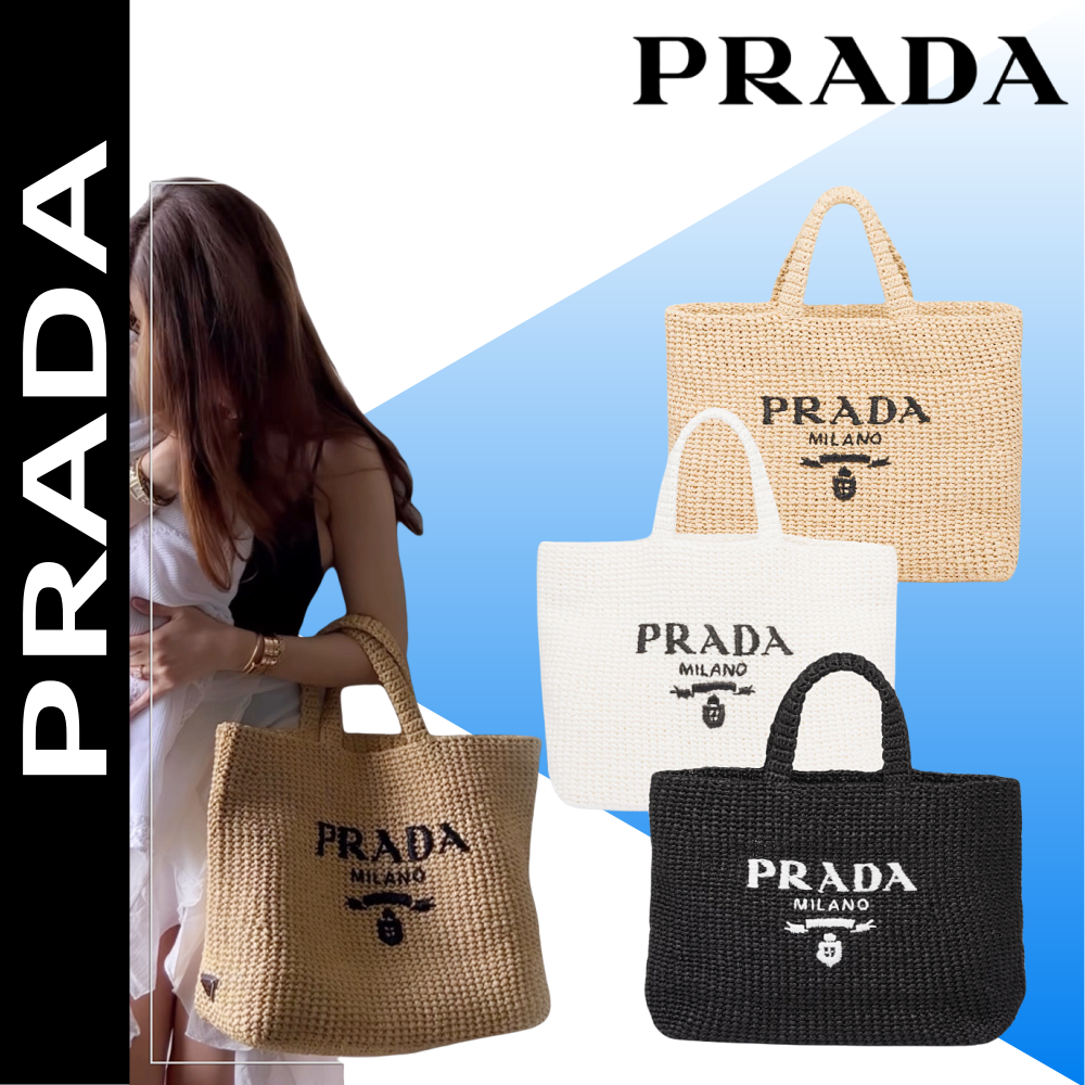 119_34880ab6-67e4-4d8f-b631-b0b373949a29.png 【プラダ】サマー素材/スモール ラフィアトートバッグ ロゴ 刺繍 カゴ-選べる2色 - 画像 (1)