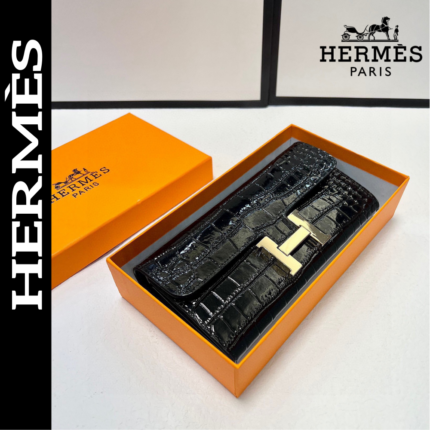 【エルメス】新作長財布 シャイニークロコ ノワール/金具