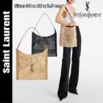 【サンローラン】パリ カサンドラ ラフィア×レザー ショルダーバッグ ベージュ