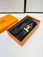 【エルメス】新作長財布 シャイニークロコ ノワール/金具 - 画像 (2)