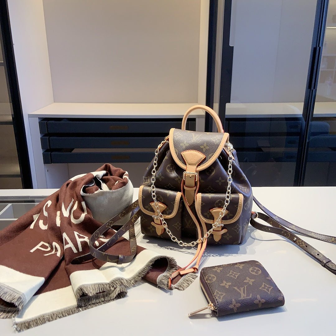 VV-3in1-SJWJ-BROWN_2-1.jpg 【ルイヴィトン】3点セット☆新作バックパック|手持ち&ショルダー使用可♪休暇や日常使いにぴったり! - 画像 (1)