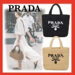【プラダ】サマー素材/スモール ラフィアトートバッグ ロゴ 刺繍 カゴ-選べる2色 - 画像 (6)